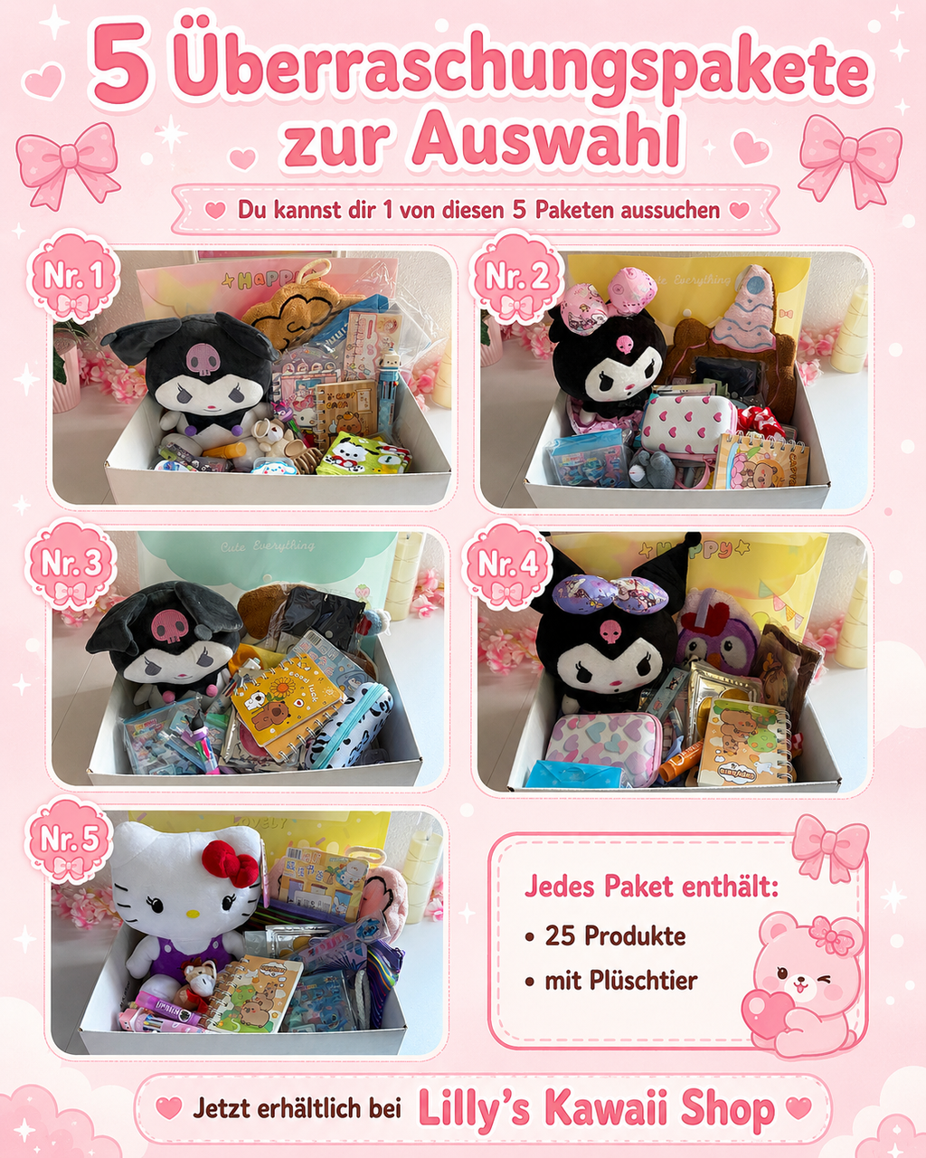 Kawaii-Überraschungspaket – 25 Produkte inkl. Plüschtier 🎀