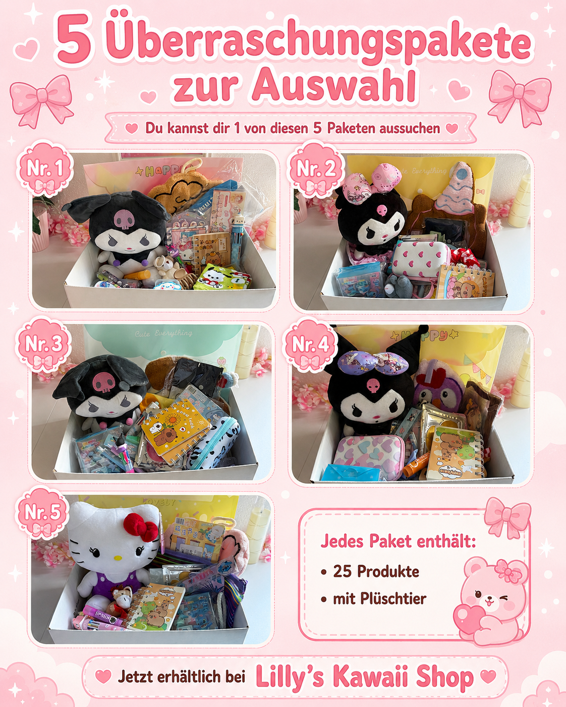 Kawaii-Überraschungspaket – 25 Produkte inkl. Plüschtier 🎀